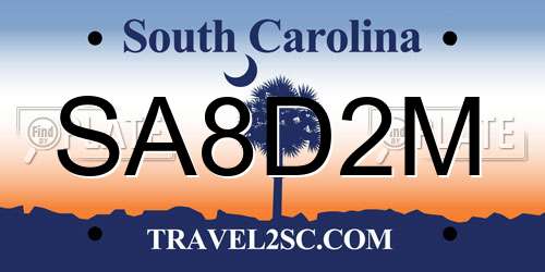 SA8D2M South Carolina License Plate