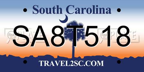 SA8T518 South Carolina License Plate