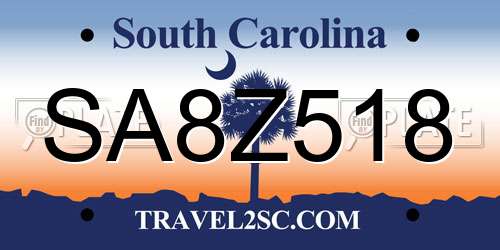 SA8Z518 South Carolina License Plate