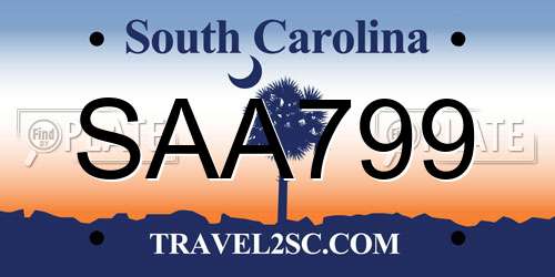 SAA799 South Carolina License Plate