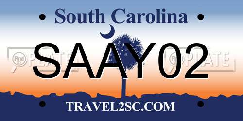 SAAY02 South Carolina License Plate
