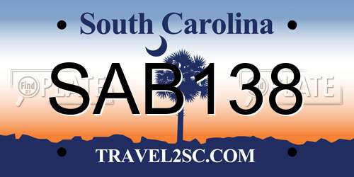 SAB138 South Carolina License Plate