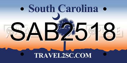 SAB2518 South Carolina License Plate