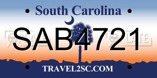 SAB4721 South Carolina License Plate