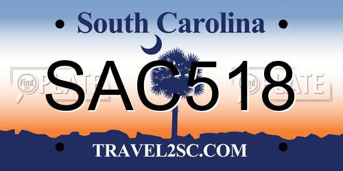 SAC518 South Carolina License Plate