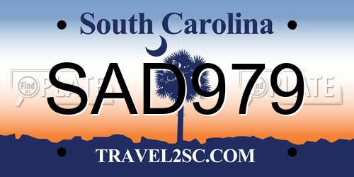 SAD979 South Carolina License Plate