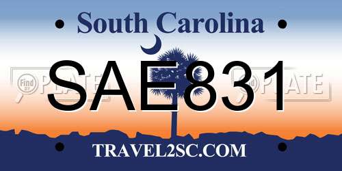 SAE831 South Carolina License Plate