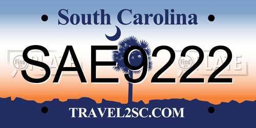 SAE9222 South Carolina License Plate