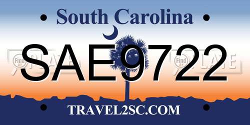 SAE9722 South Carolina License Plate