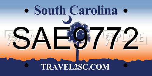 SAE9772 South Carolina License Plate