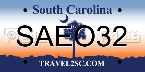 SAEO32 South Carolina License Plate