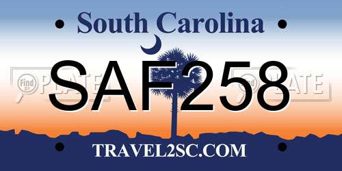 SAF258 South Carolina License Plate