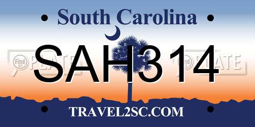 SAH314 South Carolina License Plate
