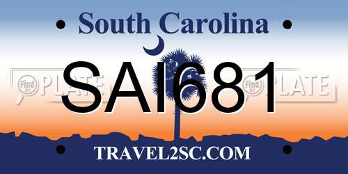 SAI681 South Carolina License Plate