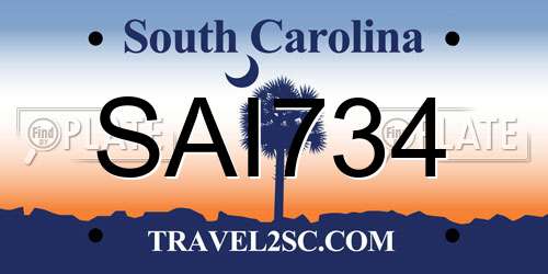 SAI734 South Carolina License Plate