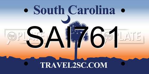 SAI761 South Carolina License Plate