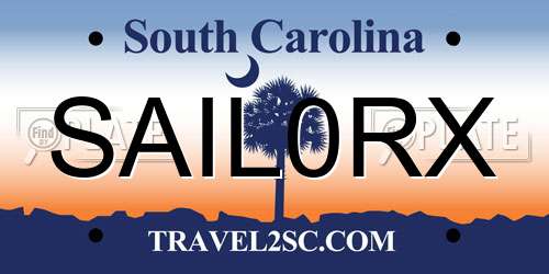 SAIL0RX South Carolina License Plate