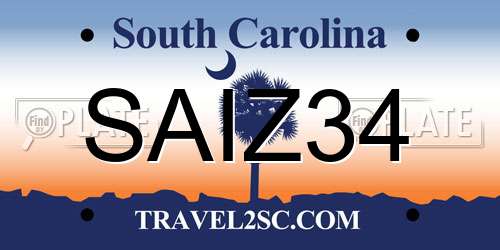 SAIZ34 South Carolina License Plate