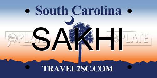 SAKHI South Carolina License Plate