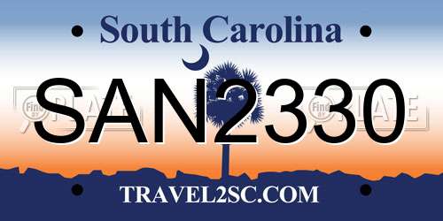 SAN2330 South Carolina License Plate