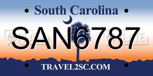 SAN6787 South Carolina License Plate