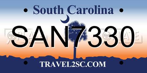 SAN7330 South Carolina License Plate