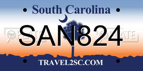 SAN824 South Carolina License Plate