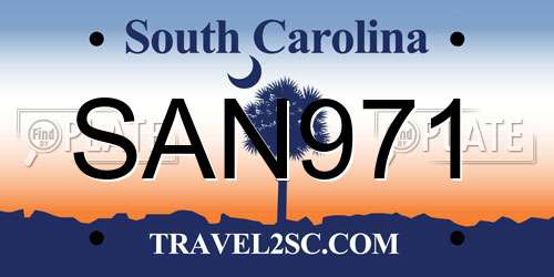 SAN971 South Carolina License Plate