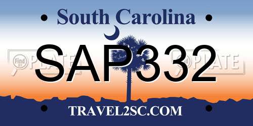 SAP332 South Carolina License Plate