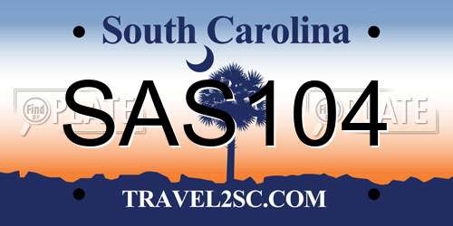 SAS104 South Carolina License Plate