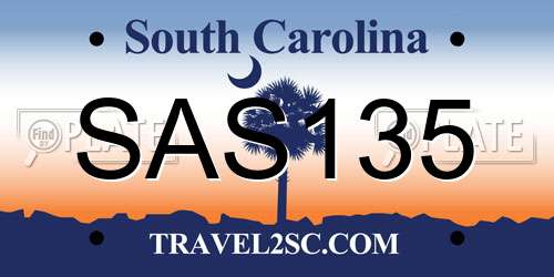 SAS135 South Carolina License Plate
