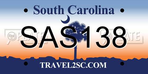 SAS138 South Carolina License Plate