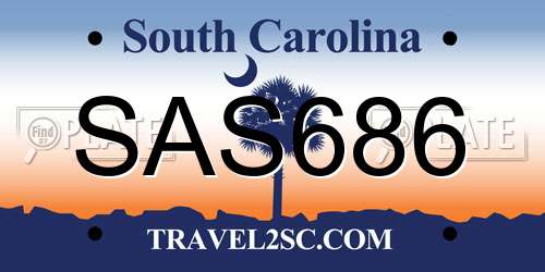 SAS686 South Carolina License Plate