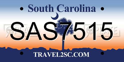 SAS7515 South Carolina License Plate