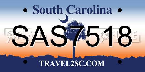 SAS7518 South Carolina License Plate