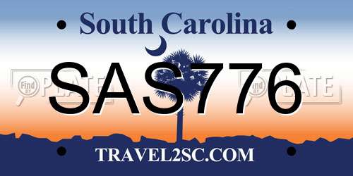 SAS776 South Carolina License Plate