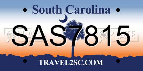 SAS7815 South Carolina License Plate