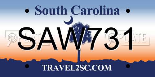 SAW731 South Carolina License Plate