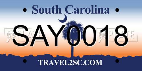 SAY0018 South Carolina License Plate