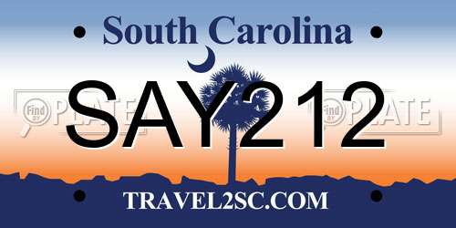SAY212 South Carolina License Plate