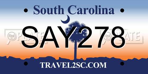 SAY278 South Carolina License Plate