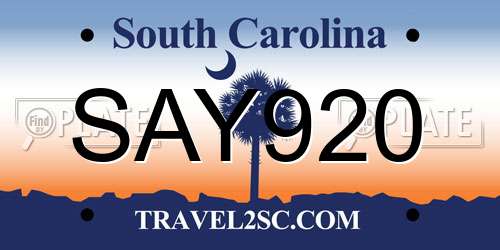 SAY920 South Carolina License Plate