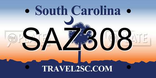 SAZ308 South Carolina License Plate