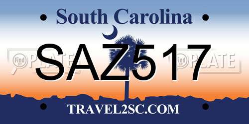 SAZ517 South Carolina License Plate