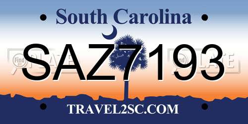 SAZ7193 South Carolina License Plate