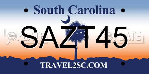 SAZT45 South Carolina License Plate