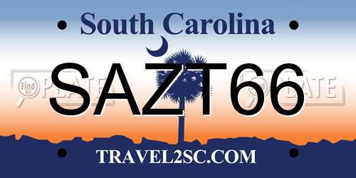 SAZT66 South Carolina License Plate