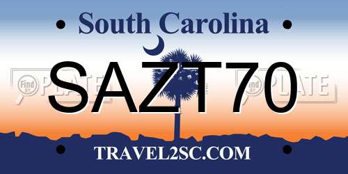 SAZT70 South Carolina License Plate