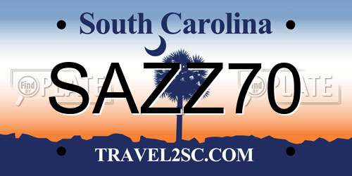 SAZZ70 South Carolina License Plate