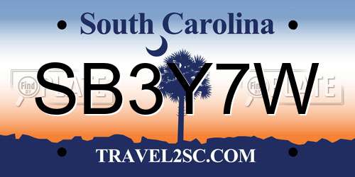 SB3Y7W South Carolina License Plate